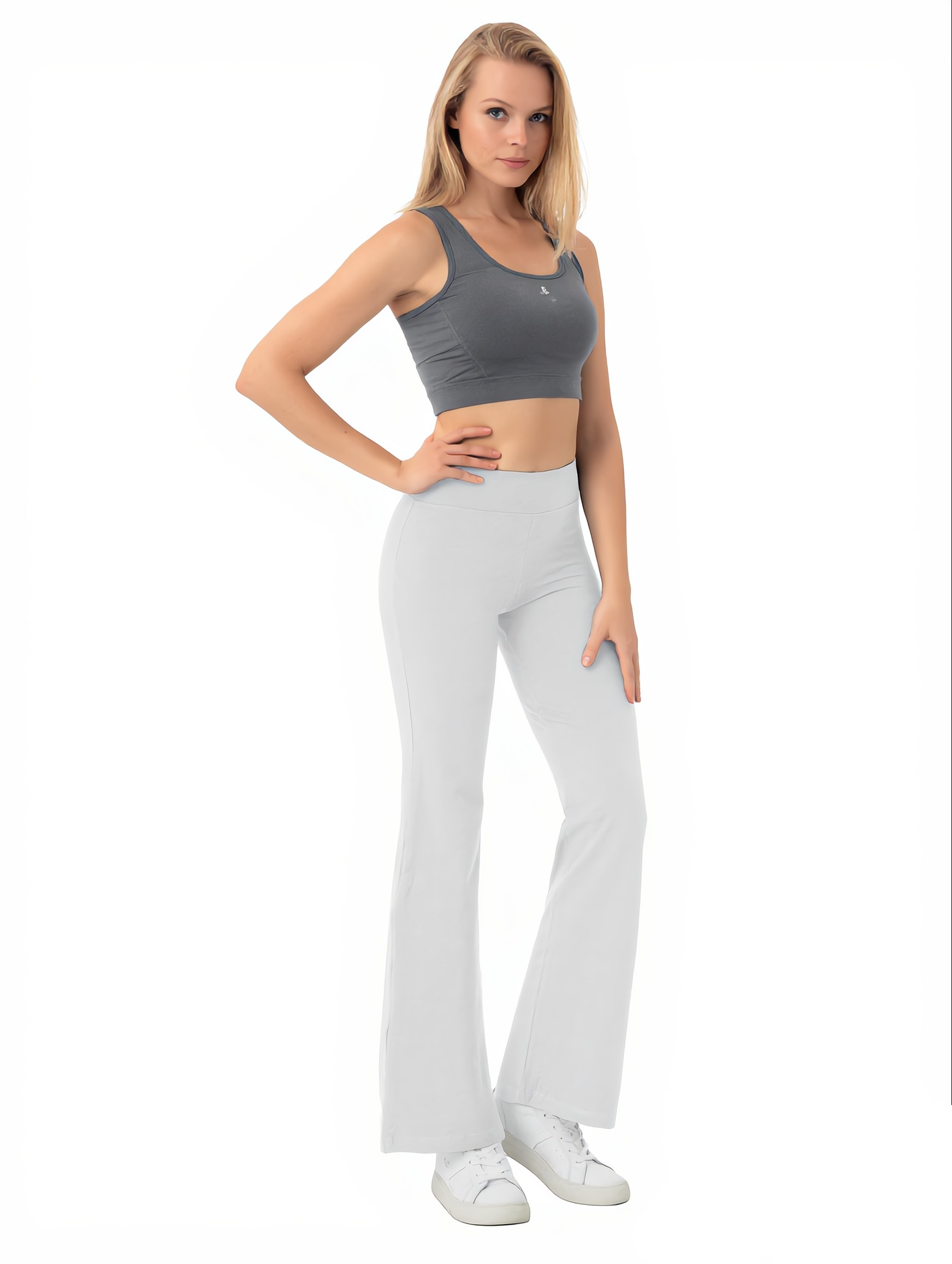 Bootcut Yoga Pants in Light Gray β The Tummy Smooth Edit style look